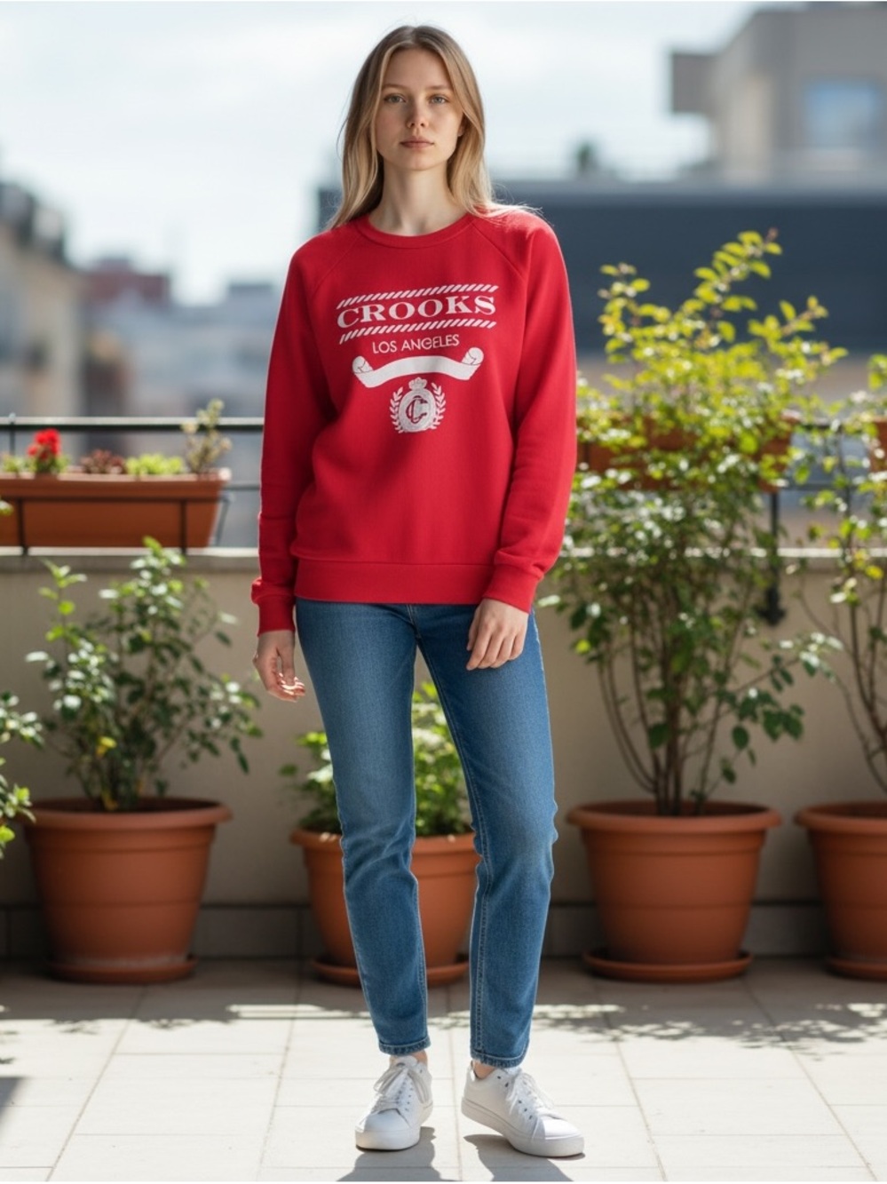 Crooks & Castle Red Crew Neck Logo Sweatshirt Size Small